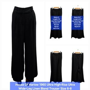 House Of Harlow Ultra High-Rise & Ultra Wide-Leg Linen-Blend Trouser Size 6-8